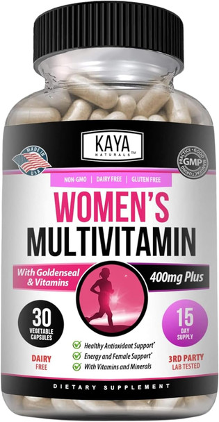 Kaya Naturals Women's Multivitamin Overall Healthy Antioxidant and Immune Support Vitamins A D C E Biotin Folic Acid and Multi Mineral Energy and Metabolism Vitamin Supplement