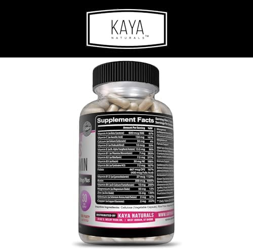 Kaya Naturals Women's Multivitamin Overall Healthy Antioxidant and Immune Support Vitamins A D C E Biotin Folic Acid and Multi Mineral Energy and Metabolism Vitamin Supplement