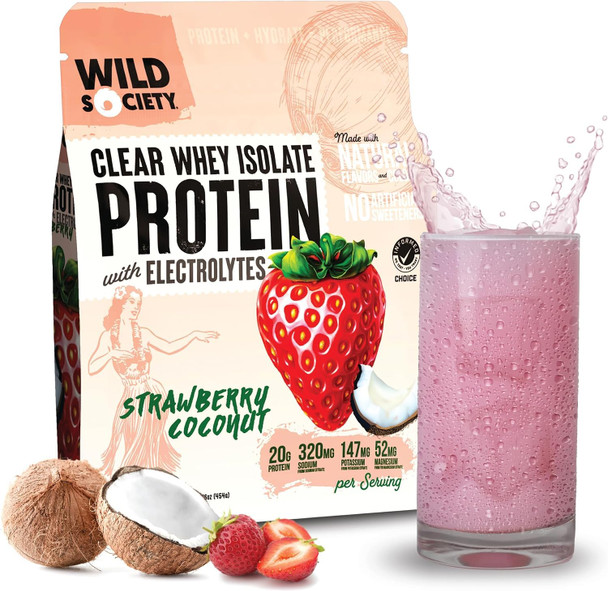 WILD SOCIETY Clear Whey Protein + Electrolytes, 16oz | 20g Clear Whey Isolate, Zero Sugar, 0g Lactose, Muscle Post-Workout Recovery