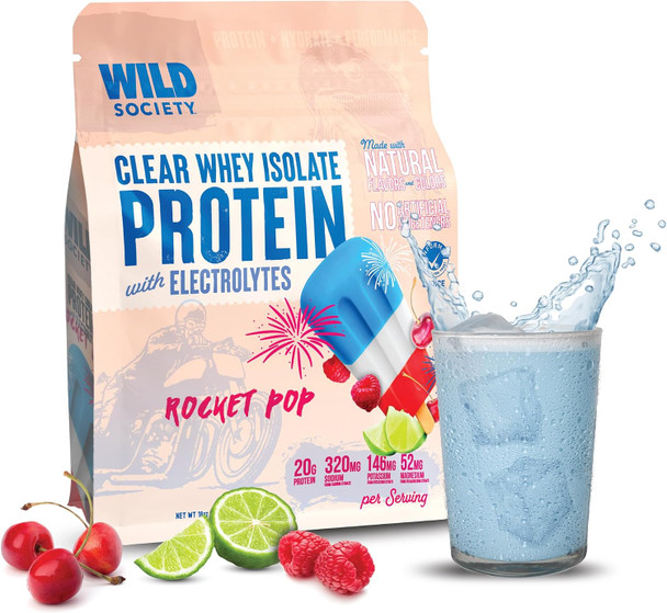 WILD SOCIETY Clear Whey Protein + Electrolytes, 16oz | 20g Clear Whey Isolate, Zero Sugar, 0g Lactose, Muscle Post-Workout Recovery
