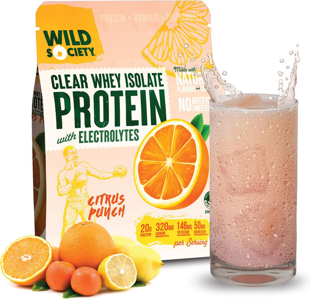 WILD SOCIETY Clear Whey Protein + Electrolytes, 16oz | 20g Clear Whey Isolate, Zero Sugar, 0g Lactose, Muscle Post-Workout Recovery