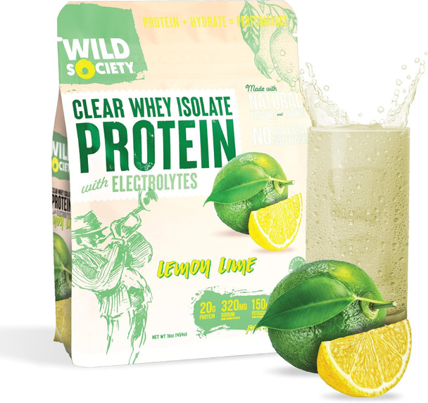 WILD SOCIETY Clear Whey Protein + Electrolytes, 16oz | 20g Clear Whey Isolate, Zero Sugar, 0g Lactose, Muscle Post-Workout Recovery