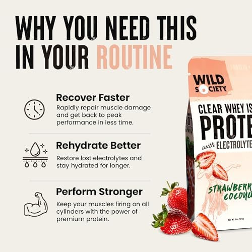 WILD SOCIETY - Clear Protein Powder + Electrolytes - 20g Clear Whey Protein Isolate Drink - Zero Sugar - 0g Lactose - Natural Ingredients - Travel Pack - 10x Singe Serves