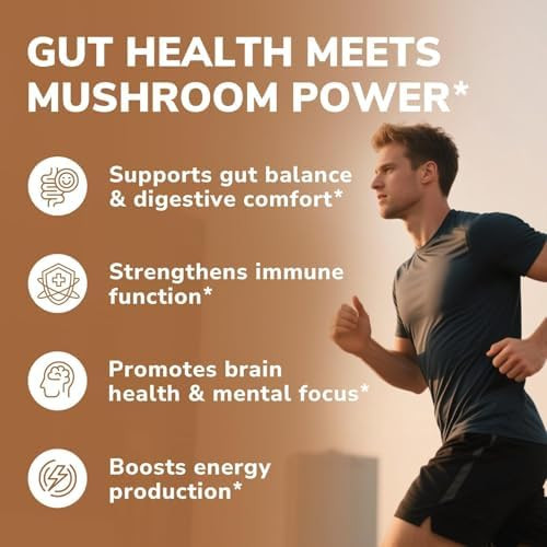 Vitalibre Probiotics+Mushroom with Lion's Mane Reishi Cordyceps, 10 Probiotic Strains, 1000mg Mushroom Extract Blend  60 Vegan Capsules