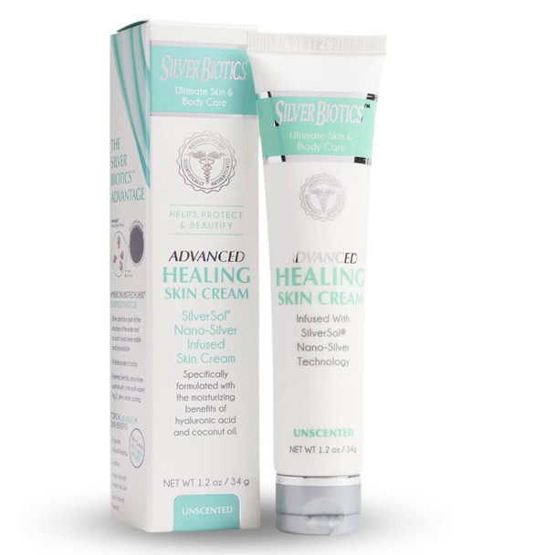 Silver Biotics Advanced Skin Cream | Lotion Infused with SilverSol and Hyaluronic Acid | All Natural Ingredients to Heal, Smooth Your Skin Blemishes and Scars | 1.2 oz