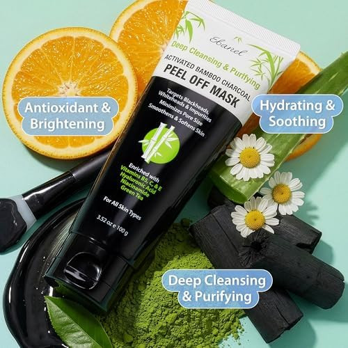 Ebanel  Peel Off Face Mask Applicator Set Deep Pore Cleansing Mask  Pore Minimizer Blackhead Remover with Niacinamide Hyaluronic Acid Vitamin C Green Tea Black Masks Peel Off Gel Mask