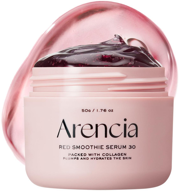 Arencia Overnight Red Smoothie Face Serum, Glowing & Soothing with 30% red collagen, Niacinamide, Peptide, Vitamin E  - 1.76 Fl Oz
