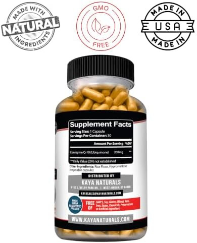 Kaya Naturals CoQ10 Power Antioxidant Supplement  Vascular and  Heart Health Healthy Blood Pressure Levels Immune Function Support Restores Cellular and  Energy Production