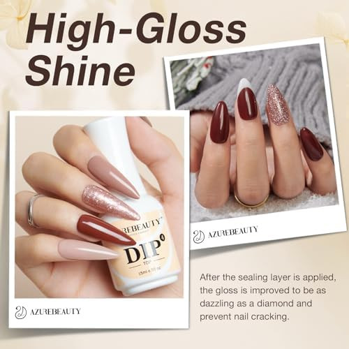 AzureBeauty 5 Pcs Dip Powder Liquid Set 15ml Large Capacity Dip Base Coat Top Coat Bond Activator Brush Saver