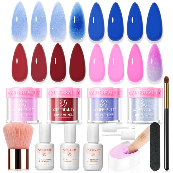 AZUREBEAUTY Dip Powder Nail Kit Starter All Season Skin Tone Nude Brown 4 Colors Acrylic Dip Powder Liquid Set