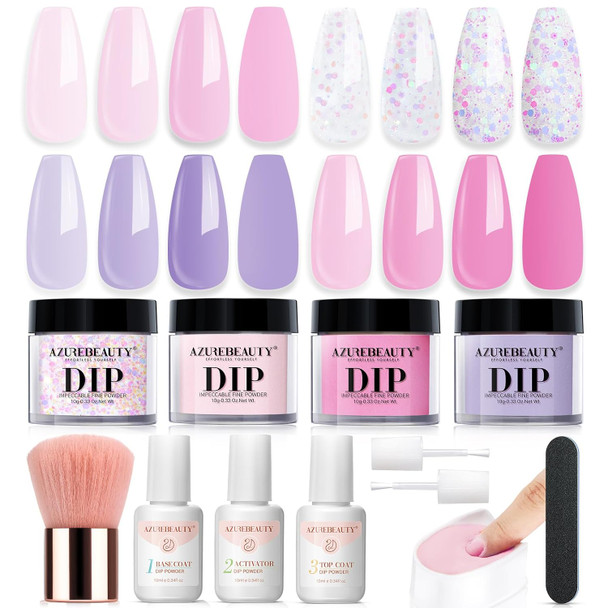 AZUREBEAUTY Dip Powder Nail Kit Starter All Season Skin Tone Nude Brown 4 Colors Acrylic Dip Powder Liquid Set