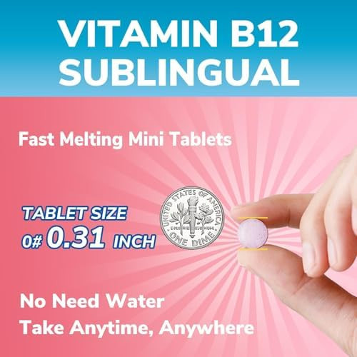 Vitalibre Vitamin B12 Sublingual 5000 mcg  Methylcobalamin Bioactive Form High Absorption Vegan Nerve Energy Immune Mood Support Natural Peach Flavor  Fast Dissolve Mini Tablets, No Sugar