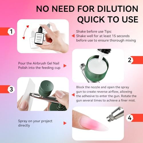 JODSONE 18ml 6 Colors Airbrush Gel Nail Polish Set with Pure White Nude Pink Deep Magenta No Dilution Fine Mist Nail for Gradient French Manicure DIY Design