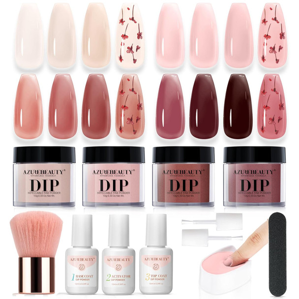 AZUREBEAUTY 4 Colors Fall Dip Powder Nail Kit Starter Yellow Brown 12 Pcs Acrylic Dip Powder Liquid Set