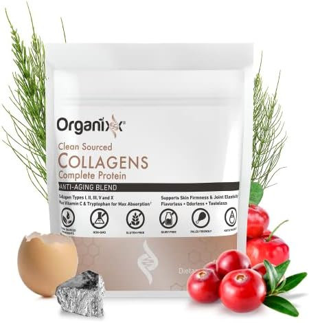 Organixx Clean Sourced Collagen Peptides  of hydrolyzed collagen (I, II, III, V, X) with Vitamin C supports hair nail skin bone and  joint health