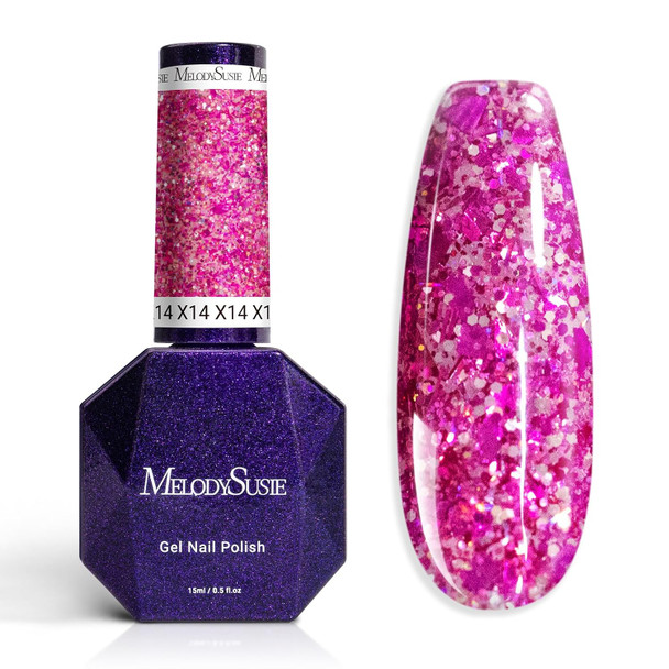MelodySusie Galaliver Nude Pink Glitter Gel Nail Polish, 15ML Sparkly Pink Shimmer Gel Polish Soak Off UV LED Cured Long Lasting Gift for Women DIY Nail Design Nail Art Manicure X03