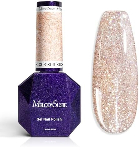 MelodySusie Galaliver Nude Pink Glitter Gel Nail Polish, 15ML Sparkly Pink Shimmer Gel Polish Soak Off UV LED Cured Long Lasting Gift for Women DIY Nail Design Nail Art Manicure X03