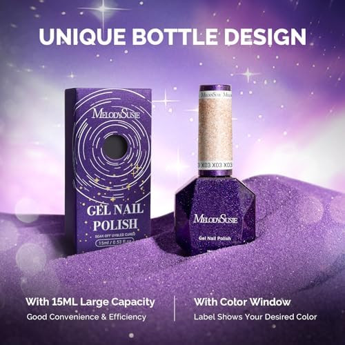 MelodySusie Galaliver Nude Pink Glitter Gel Nail Polish, 15ML Sparkly Pink Shimmer Gel Polish Soak Off UV LED Cured Long Lasting Gift for Women DIY Nail Design Nail Art Manicure X03