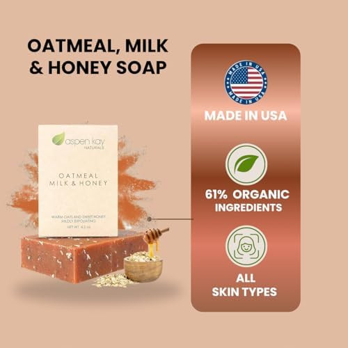 Aspen Kay Naturals Goat Milk Soap, Oatmeal Milk & Honey. Handmade, Cold Process. 4.5 oz Bar | Made with Organic Raw Honey, Goats Milk, Rolled Oats & Shea Butter - Exfoliating Soap – All Skin Types