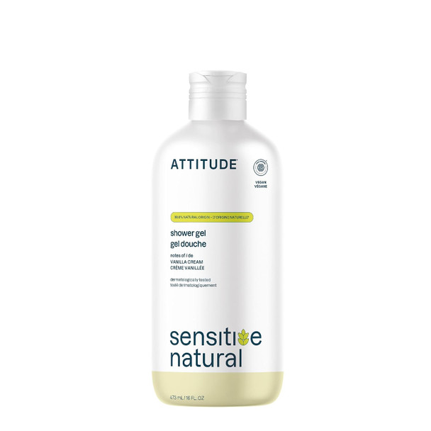 ATTITUDE Body Wash for Sensitive Skin with Oat, EWG Verified, Dermatologically Tested, Vegan, Extra Gentle,16 Fl Oz
