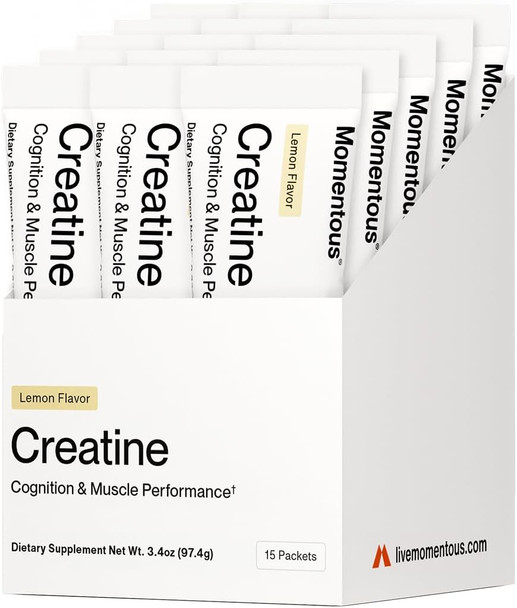 Momentous Creatine Monohydrate Powder, 6.49g per Serving, Lemon | Supports Lean Muscle, Strength, Recovery, & Cognitive Function, NSF Certified for Sport, Non-GMO & Gluten-Free