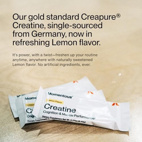 Momentous Creatine Monohydrate Powder, 6.49g per Serving, Lemon | Supports Lean Muscle, Strength, Recovery, & Cognitive Function, NSF Certified for Sport, Non-GMO & Gluten-Free