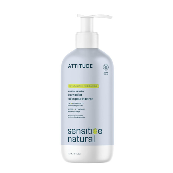 ATTITUDE Sensitive Skin Body Lotion, Fragrance-Free, Soothing Oat Formula, Hydrating Care for Dry Skin, EWG Verified, Dermatologically Tested, Vegan,16 Fl Oz