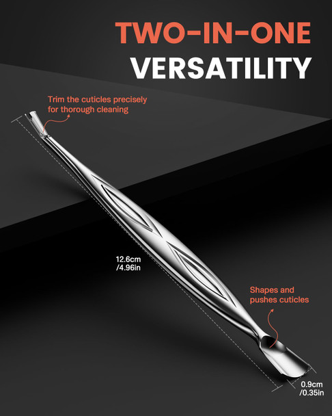 BEZOX Cuticle Pusher with Trimmer - Elegant Precision Cuticles Fork, Dual-Ended Stainless Steel Manicures and Pedicures Tool for Exquisite Nail Care - Silver