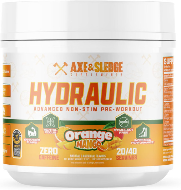 Axe & Sledge Hydraulic Stim-Free Pre-Workout Powder for Men & Women | Performance, Stamina, Focus, Pumps | L-Citrulline, Beta Alanine, Creatine, Caffeine-Free | 40 Servings