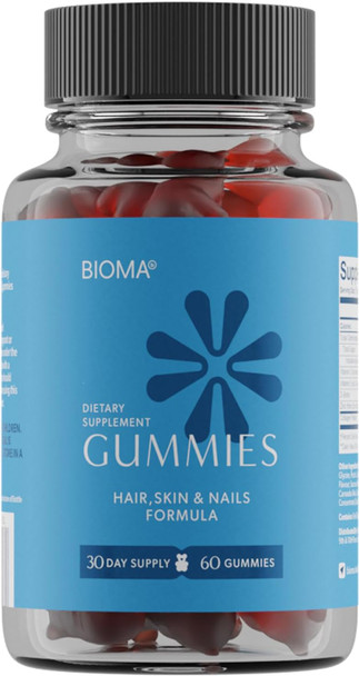 BIOMA Hair Skin & Nails Beauty Gummies - Supports Growth & Strength with Biotin Collagen Zinc & Vitamins C & D - Gluten-Free - 60 Gummies (30-Day Supply)