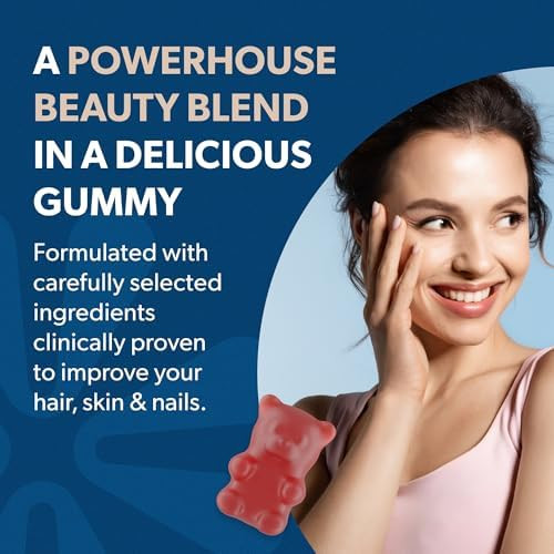 BIOMA Hair Skin & Nails Beauty Gummies - Supports Growth & Strength with Biotin Collagen Zinc & Vitamins C & D - Gluten-Free - 60 Gummies (30-Day Supply)