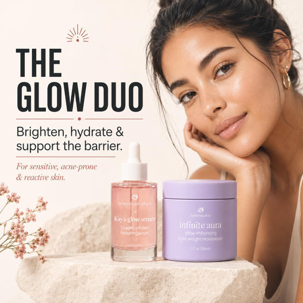 Bohemia Skin Glow Serum & Infinite Aura Moisturizer Bundle - THD Vitamin C Face Serum + Ceramide & Hyaluronic Barrier Repair Cream with Copper Peptide 1 fl oz + 1.7 fl oz