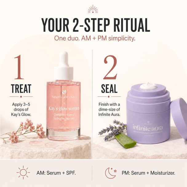 Bohemia Skin Glow Serum & Infinite Aura Moisturizer Bundle - THD Vitamin C Face Serum + Ceramide & Hyaluronic Barrier Repair Cream with Copper Peptide 1 fl oz + 1.7 fl oz