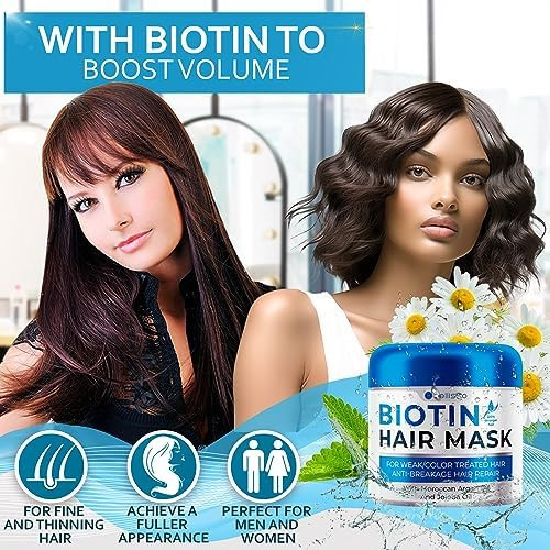 BELLISSO Biotin Hair Mask  Volume Boost and Deep Conditioner for Dry Damaged Hair Hydrating Repair Treatment