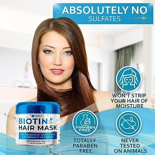 BELLISSO Biotin Hair Mask  Volume Boost and Deep Conditioner for Dry Damaged Hair Hydrating Repair Treatment