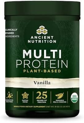 Ancient Nutrition Organic Multi Protein Plant Powder, Chocolate | 25g Protein, Hydrolyzed Pea Protein, Digestive Enzymes & Probiotics, Supports Muscle & Gut Health