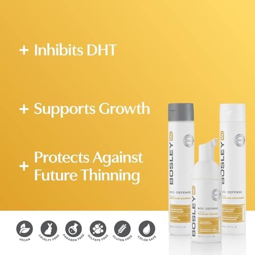 BosleyMD BosDefense 30 Day Hair Thinning Kit for Men & Women DHT Blocking Shampoo, Volumizing Conditioner & Leave In Thickening Treatment