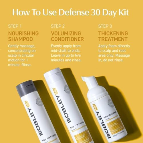 BosleyMD BosDefense 30 Day Hair Thinning Kit for Men & Women DHT Blocking Shampoo, Volumizing Conditioner & Leave In Thickening Treatment