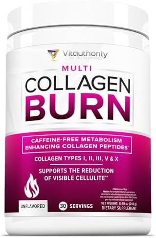 Vitauthority  Hydrolyzed Collagen Powder for Weight Loss  Burn Ultimate Beauty Complex Multi Peptides Powder for Women with Types I II III V and X for Fat Burning Support Unflavored 30 Servings