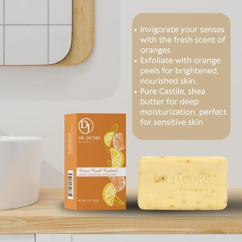 Dr Jacobs Naturals Triple Milled Loofah Exfoliating Castile Bar Soap Pack of 6  Free of Parabens Sulfates Synthetics  Gltuen and GMO