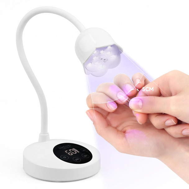 SAVILAND Hand Held U V Light for Nails Portable Flash Cure Lamp for Salon | Foldable stand, LCD screen, 20/60s timer, Rechargeable, for gel nails, Pink design for gel tip & rhinestone curing