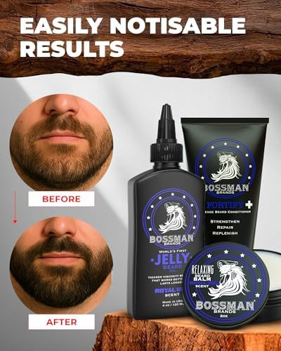 Bossman Essentials Beard Kit for Men, Set of 3 - Beard Oil Jelly, Fortifying Conditioner Cream, Beard Balm - Grooming Growth Care Accessories - Gift Set for Men