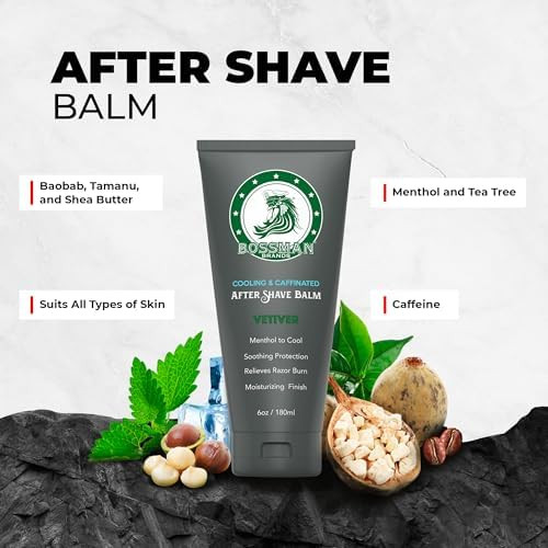 Bossman Cooling & Caffeinated After Shave Balm for Men – Soothes & Protects with Menthol, Caffeine & Tea Tree