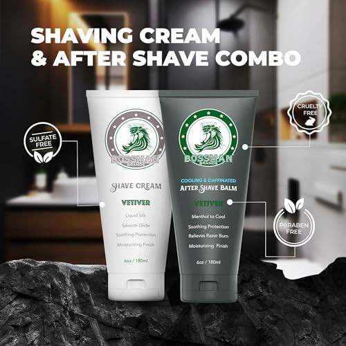 Bossman Cooling & Caffeinated After Shave Balm for Men – Soothes & Protects with Menthol, Caffeine & Tea Tree