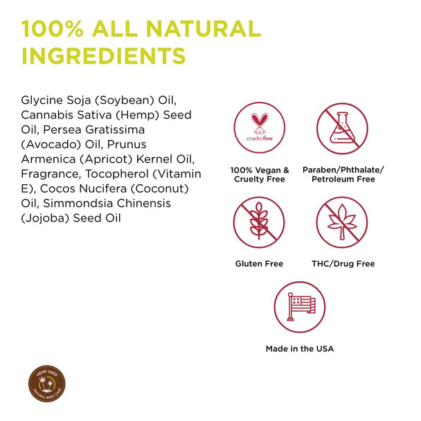 Hemp Seed Moisturizing Oil Spray 8 oz  Smooth Moisturize and Protect Skin  With Vitamin E + Hemp Seed Coconut and Avocado Oils Vegan Cruelty Free