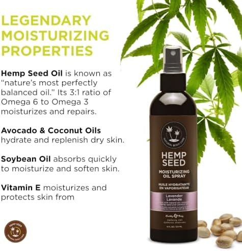Hemp Seed Moisturizing Oil Spray 8 oz  Smooth Moisturize and Protect Skin  With Vitamin E + Hemp Seed Coconut and Avocado Oils Vegan Cruelty Free