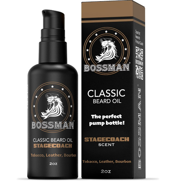 Bossman Organic Mustache & Beard Oil for Men, 2 oz – Natural Beard Moisturizer with Jojoba, Argan & Avocado Oils