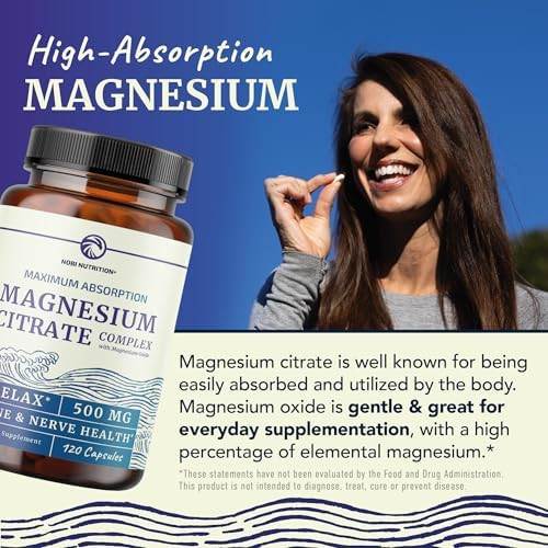 Magnesium Citrate Complex 500 MG Constipation Calm & Relaxation Support | High Absorption Magnesium Supplement Digestion Support Citrato de Magnesio, Non-GMO & Soy-Free, 120 Mag Citrate Capsules