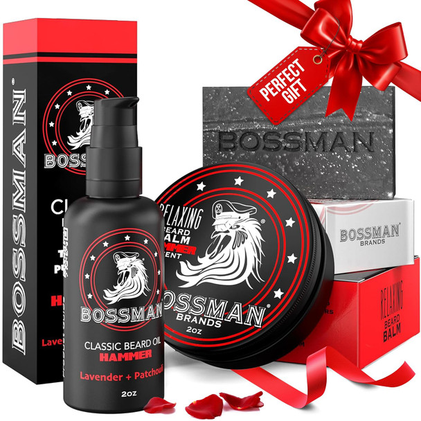 Bossman Starter Beard Kit for Men, Beard Oil (2 oz), Beard Balm & Bar Soap – Natural & Organic Grooming Kit – Made in the USA Men Gift Set