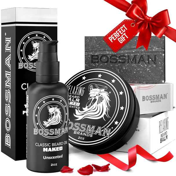 Bossman Starter Beard Kit for Men, Beard Oil (2 oz), Beard Balm & Bar Soap – Natural & Organic Grooming Kit – Made in the USA Men Gift Set